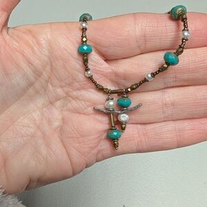 Turquoise and Pearl Beaded Necklace